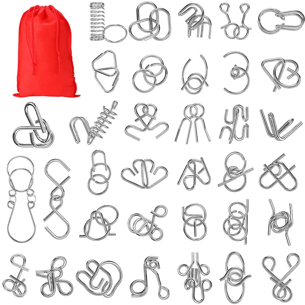 ELEPHANTBOAT Brain Teasers Metal Wire Puzzle Toys,IQ Tester,Brain Games for Kids and Adults,Fun Fidget Puzzles,Train Your Brain,Disentanglement Puzzle Unlock Interlock Toys with Travel Bag Set of 36 ELEPHANTBOAT Brain Teasers Metal Wire Puzzle Toys,IQ Tester,Brain Games for Kids and Adults,Fun Fidget Puzzles,Train Your Brain,Disentanglement Puzzle Unlock Interlock Toys with Travel Bag Set of 36